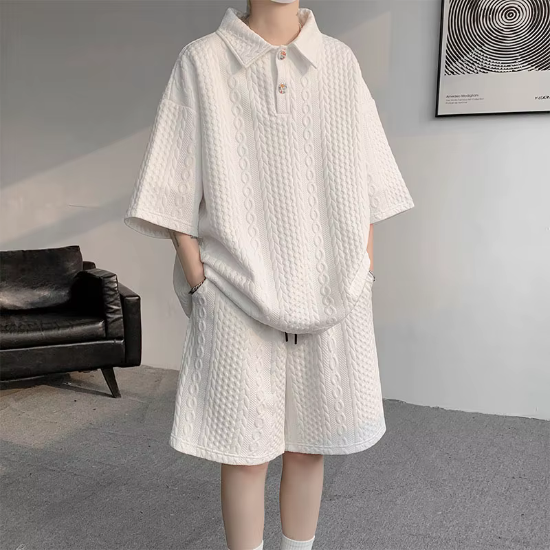 Ensemble polo et short de sport pour homme, manches courtes, style décontracté streetwear, 2 pièces,