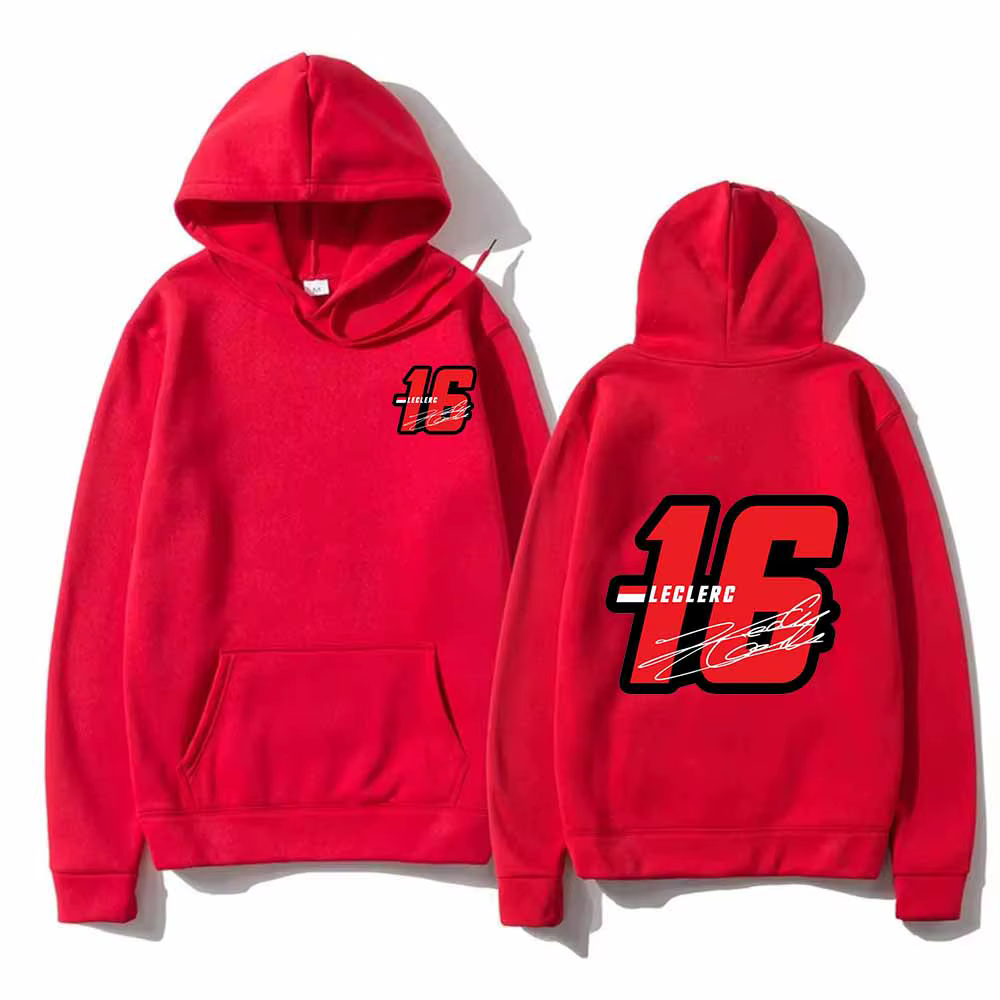 Sweat-shirt à capuche imprimé ample Charles Leclerc 16 pour la mode printemps et automne