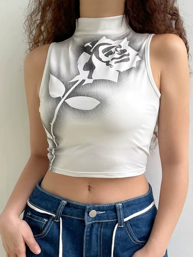 T-shirts sans manches pour femmes, Streetwear, imprimé Floral, Crop Top, accessoires Y2k, coupe cint