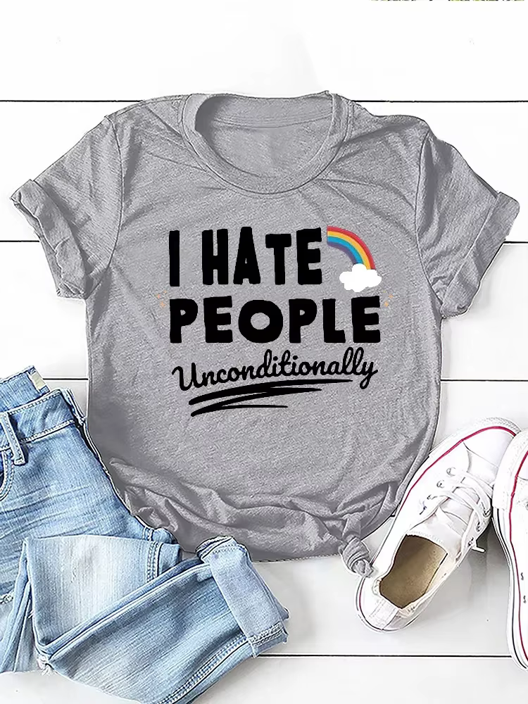 Je déteste les gens arc-en-ciel imprimé femmes t-shirt à manches courtes col rond femmes t-shirt dam
