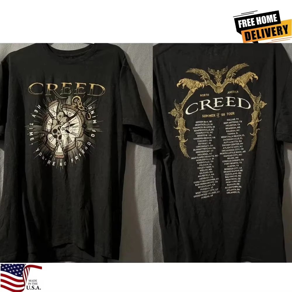 Chemise vintage Creed pour hommes, taille extra large, t-shirt de concert de rock du groupe Tour Ban