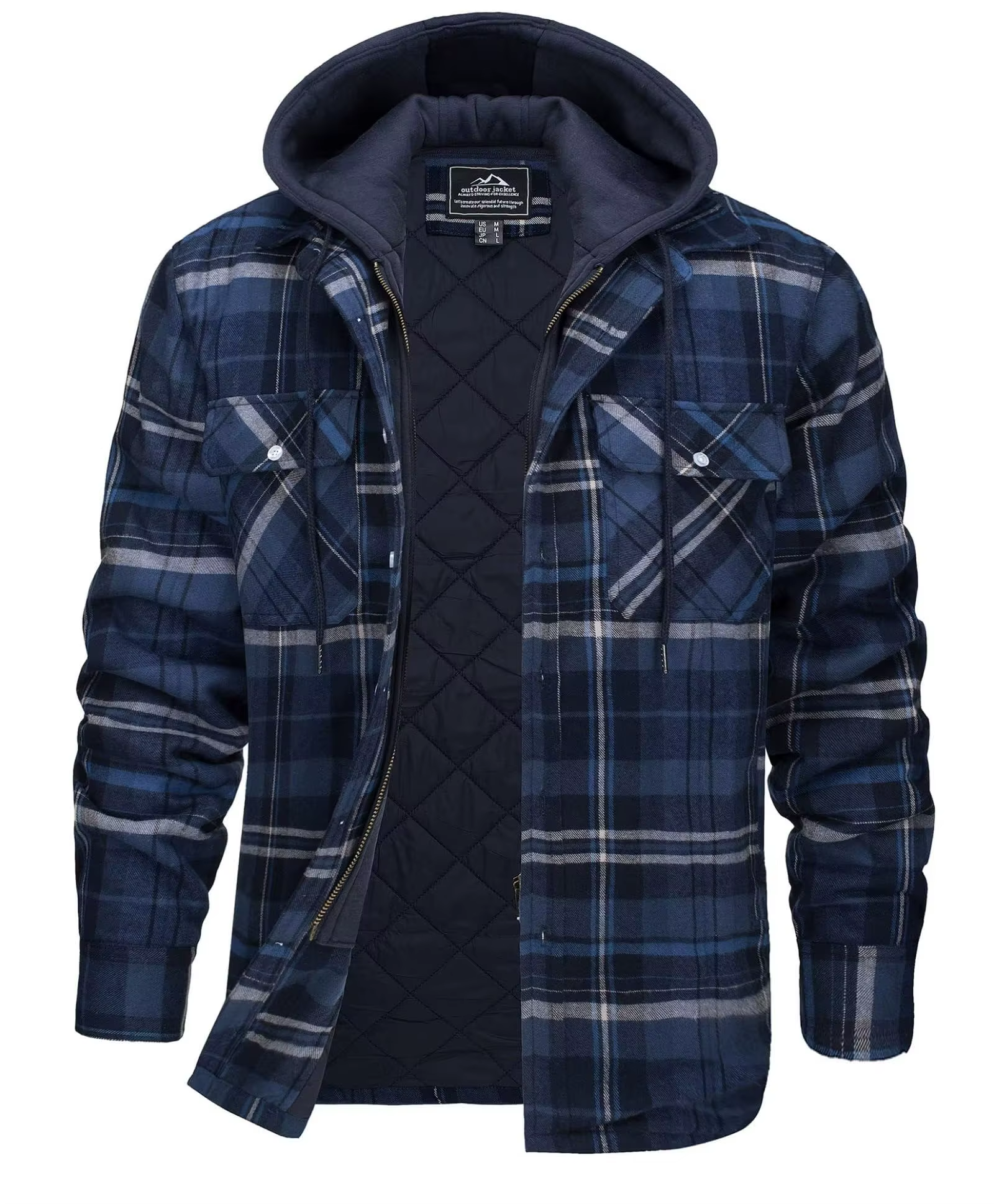 TACVASEN–veste en flanelle pour homme avec capuche amovible, Plaid matelassé doublé, manteaux d'hive