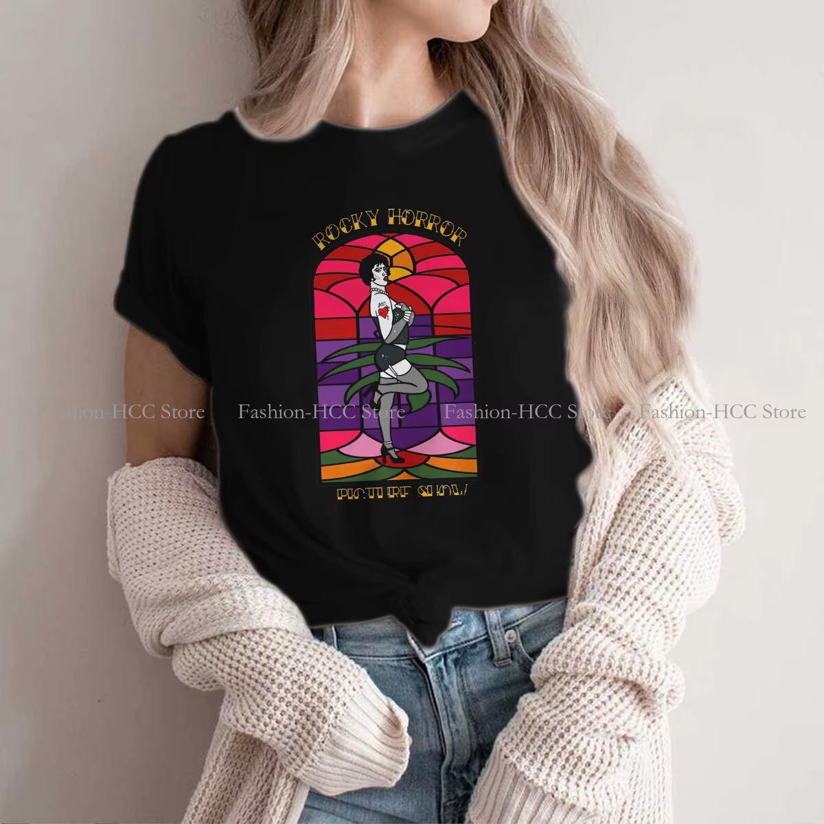 T-shirt Rocky Horror Picture Show pour femme, polyester, vitrail, doux, PVD, été, haute qualité