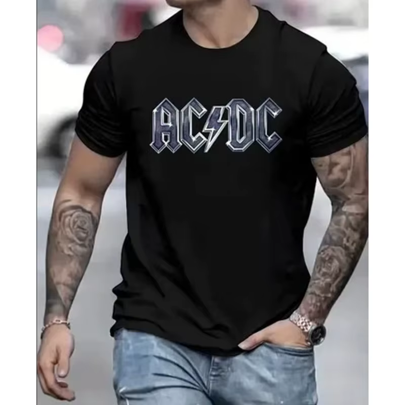 T-shirt imprimé AC/DC pour hommes, haut à manches courtes de groupe de rock classique, T-shirt noir 