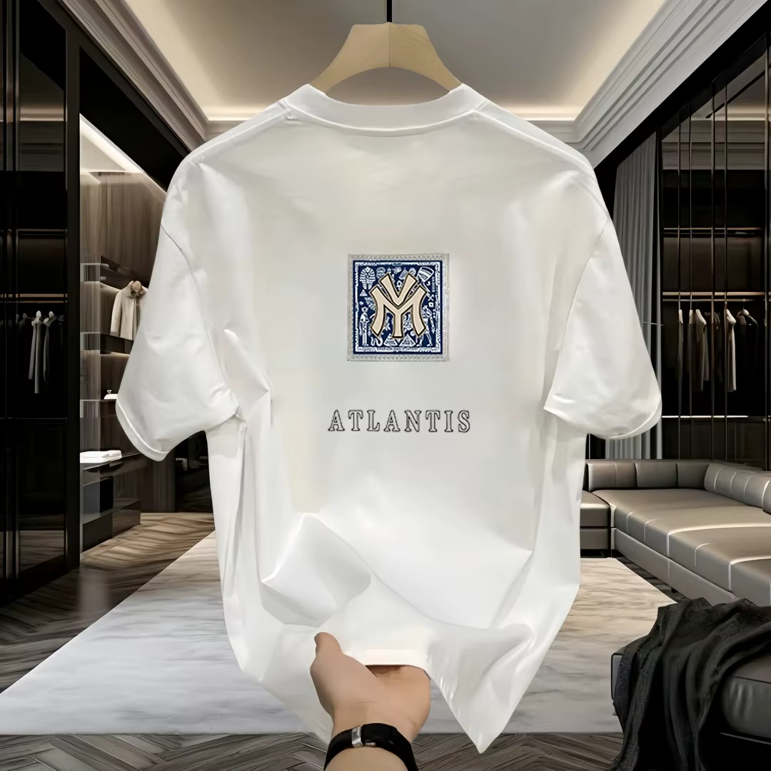 T-shirt pour homme de haute qualité, été, nouveau, en coton pur épais, avec imprimé, élégant, respir