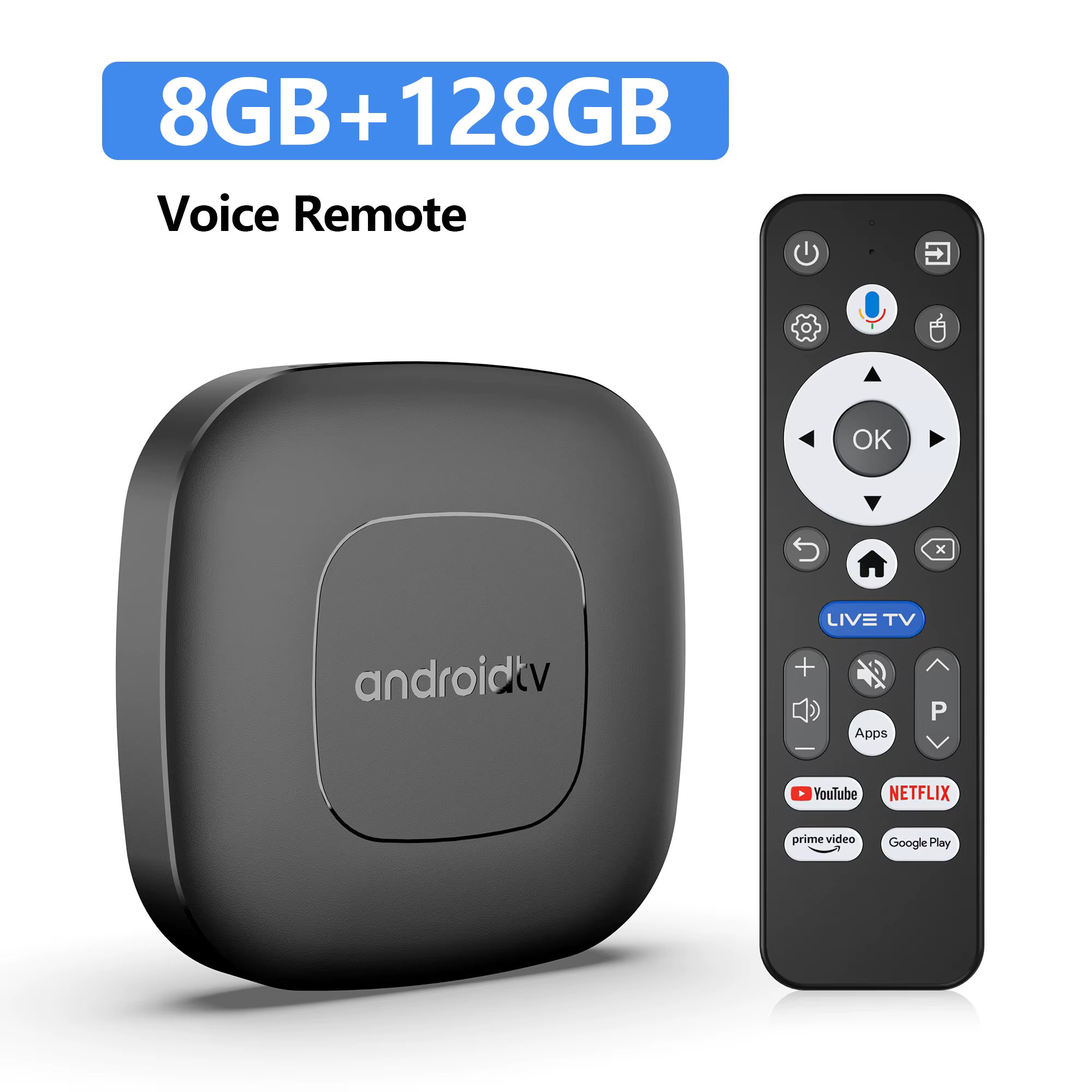 Boîtier TV Android 16 avec assistant Google, commande vocale, 8 Go, 128 Go ou 256 Go, 4K, Wi-Fi 6, B