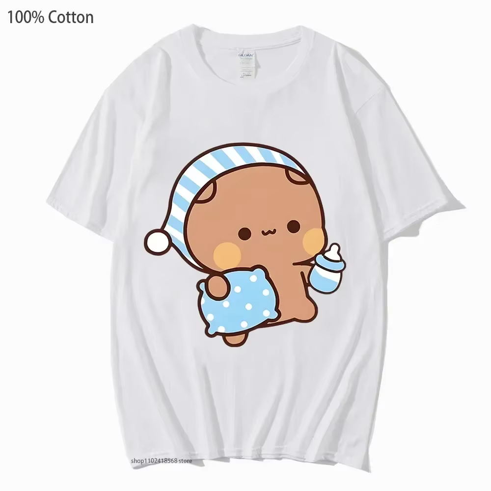 Couple chemises Kawaii mignon BuBu Panda va dormir avec DuDu ours graphique t-shirt coton hommes fem