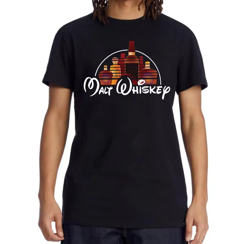 T-shirt d'été pour hommes 100% coton drôle malte whisky imprimé été ample col rond Cool T-shirt pour