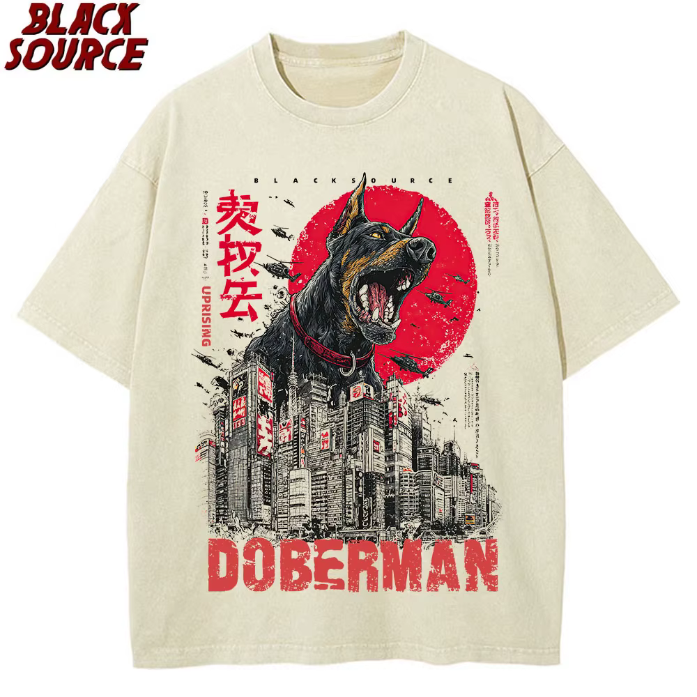 T252 drôle mignon Art japonais doberman graphique pour doberman amoureux t-shirts col rond femmes vê