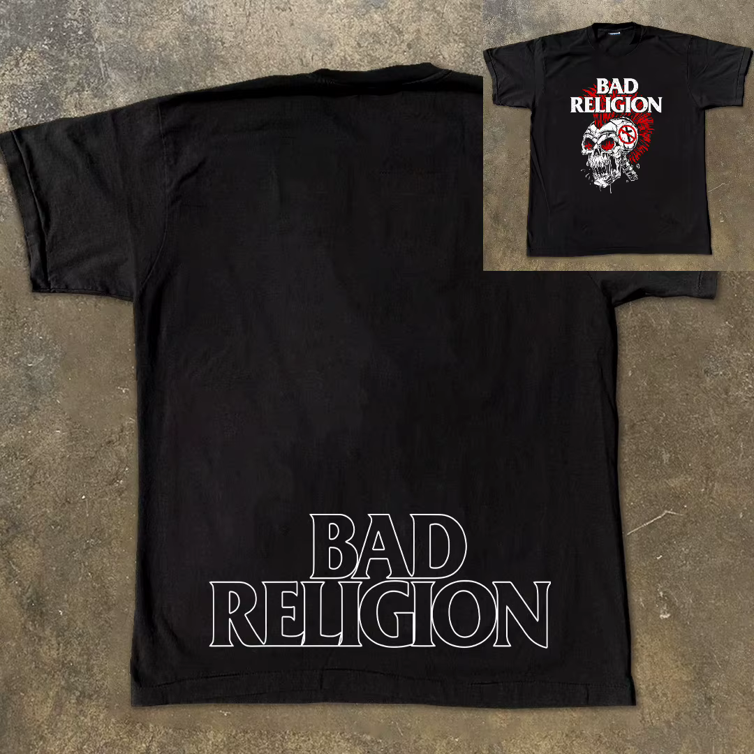 BAD RELIGION T-shirt rétro punk rock à manches courtes - T-shirt en coton épais surdimensionné de la