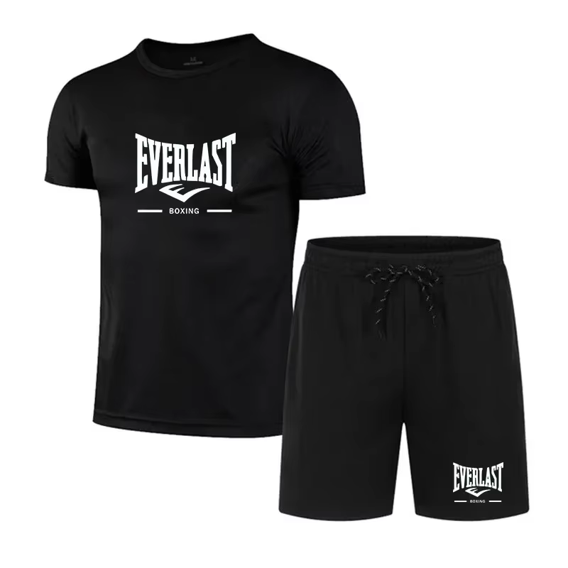 Nouvel ensemble 2 pièces Everlast Boxing pour homme 2026 – T-shirt à manches courtes et short noirs 