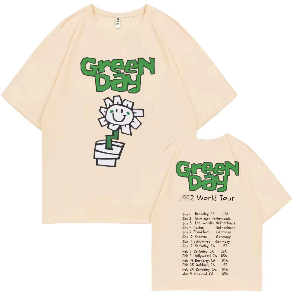T-shirts de la célèbre groupe de rock Green Day, tournée mondiale 1992, pour hommes et femmes, style