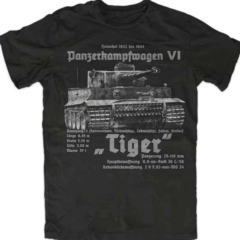 T-shirt American WW2 Défense Force Tank Force King Tiger Tank. T-Shirt d'été en coton à manches cour