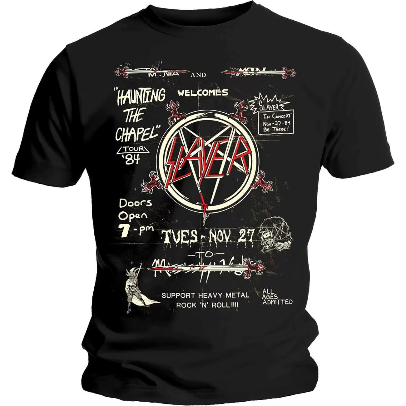 T-shirt en coton imprimé Slayer Haunting The Chapel Tour 84, Thrash Metal Dark Streetwear, unisexe, 