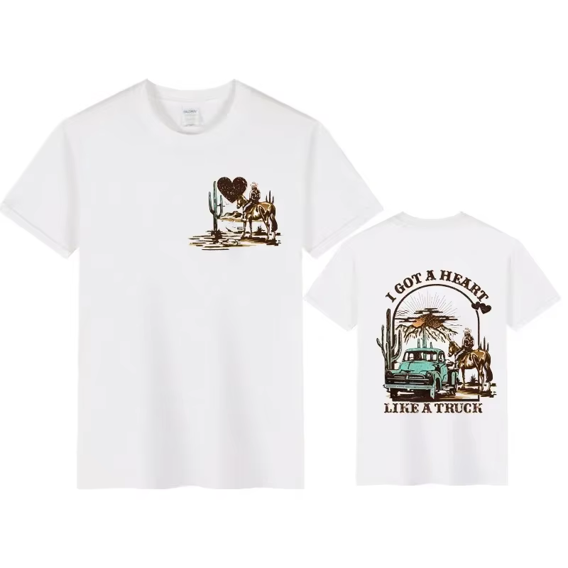 Femmes T-shirts j'ai un coeur comme un camion chemise avant et arrière Cowboy T-shirts Western Rodeo