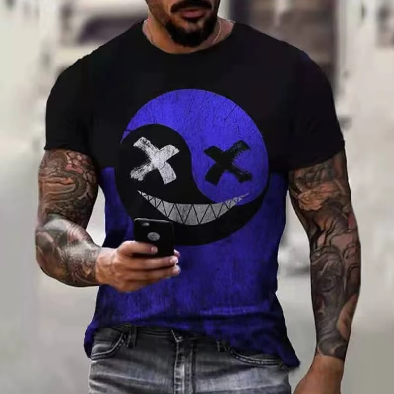 2024 nouveau T-shirt surdimensionné pour hommes décontracté à manches courtes Hip Hop visage sourian