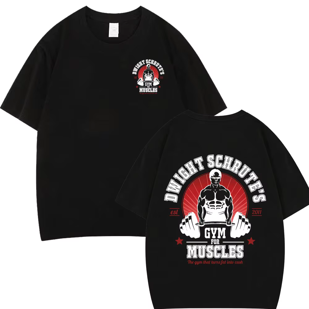 T-shirt double face Dwight Schrute Gym for Muscles, série télévisée The Office Michael Scott, t-shir