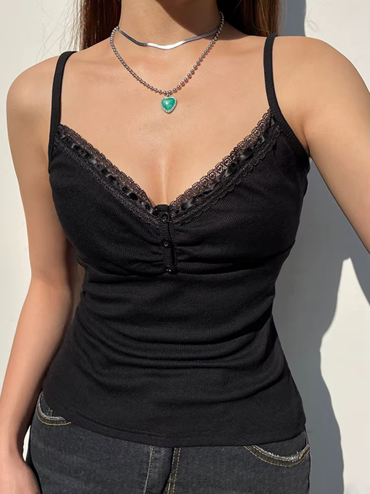 Haut court sans manches avec boutons pliables, Sexy, noir, Vintage, Y2K, Corset, T-shirt basique déc