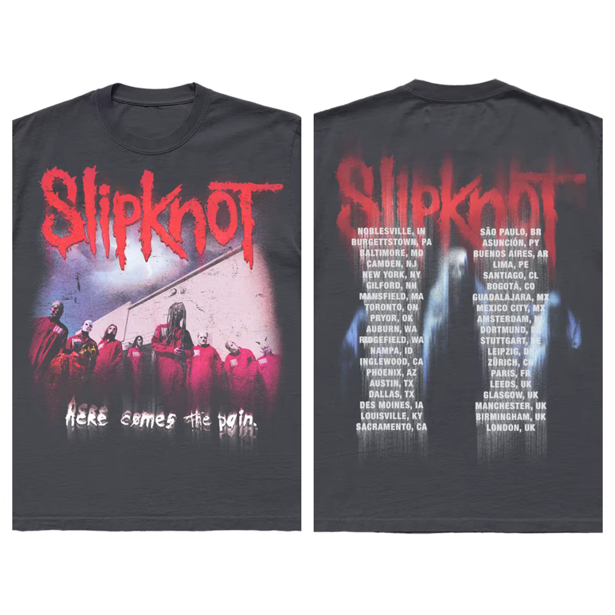 T-shirt sur le thème de la tournée mondiale Slipknot (Art emblématique du groupe rouge habillé + Slo