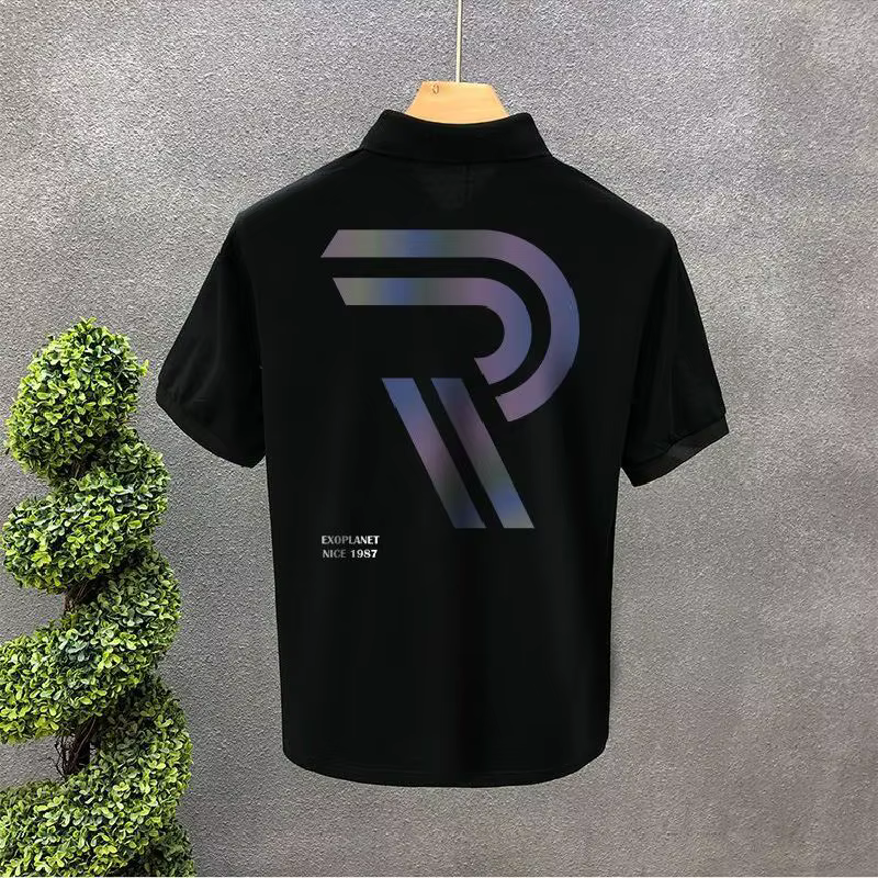 Polo noir chiné pour homme avec col, t-shirt imprimé, haute qualité, luxe, mode, cool, polyester, ch