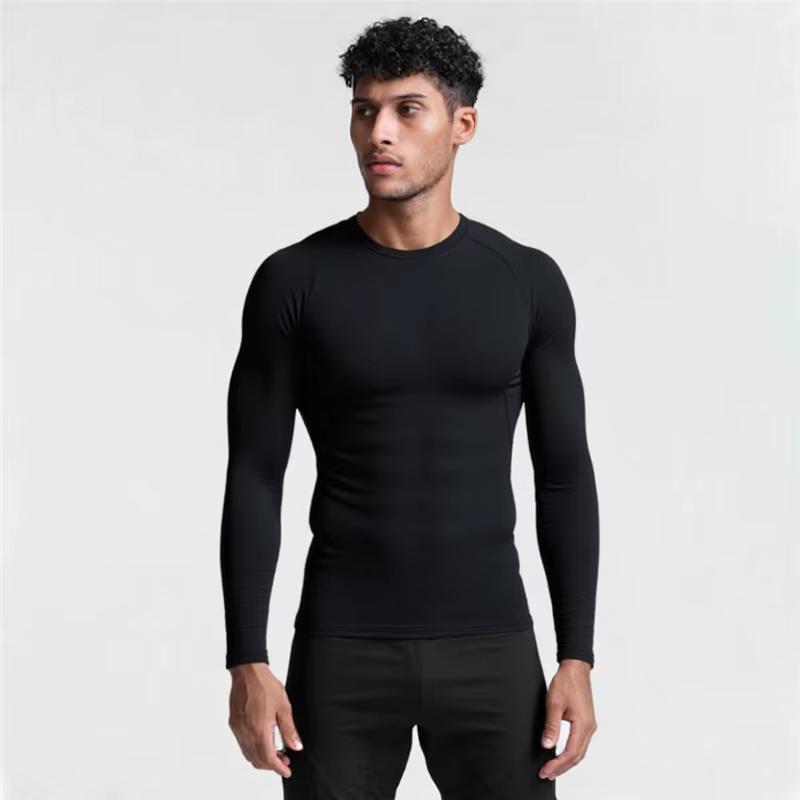 Compression à manches longues T-shirt hommes élastique entraînement T-shirt Gym Fitness collants d'e