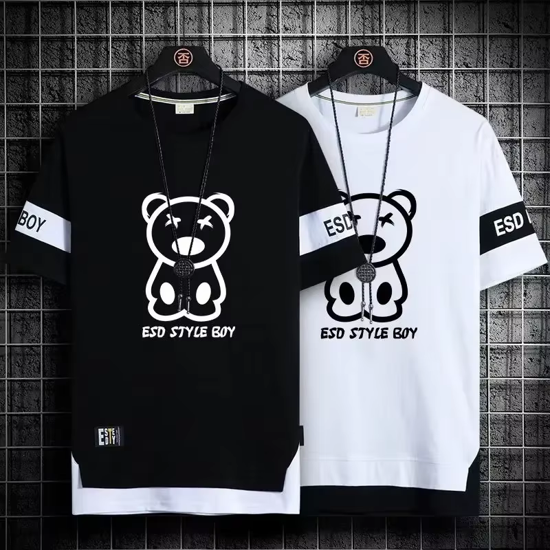 T-shirt pour hommes manches courtes hommes t-shirts Style coréen Streetwear imprimé Harajuku surdime