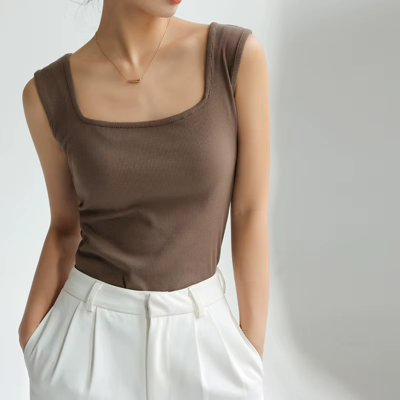 Été plage femmes hauts et t-shirts Sexy sans manches maillot de corps dissimulant décolleté latéral