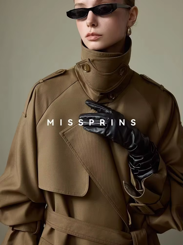 Lautaro printemps automne Long kaki Trench manteau pour femmes ceinture Double boutonnage Chic luxe