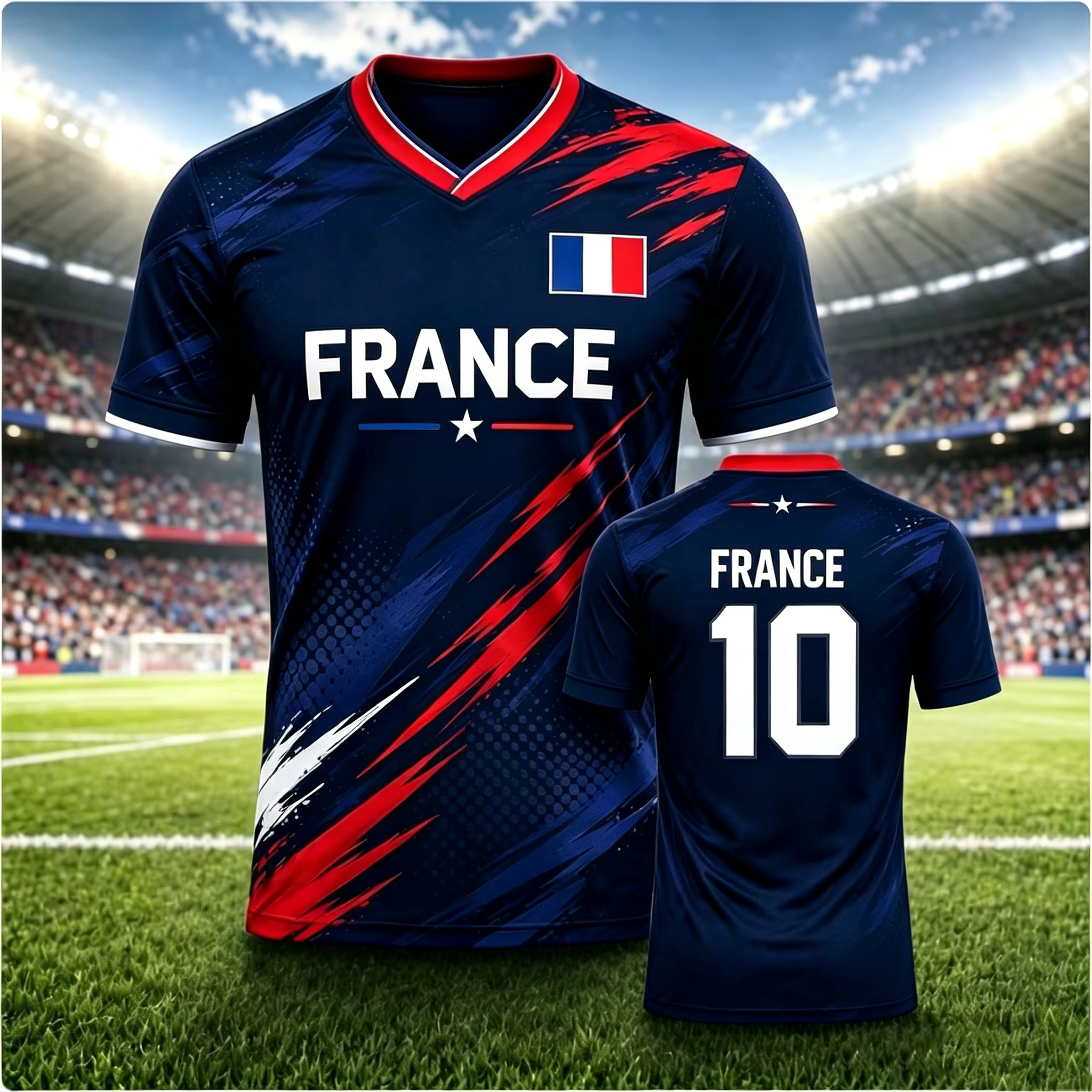 Maillot de football France pour hommes et femmes avec imprimé drapeau, T-shirt de sport respirant à 