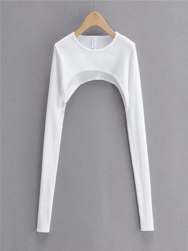 T-shirt tricoté à manches longues pour femmes, vêtements esthétiques Y2k, col rond, noir et blanc, S