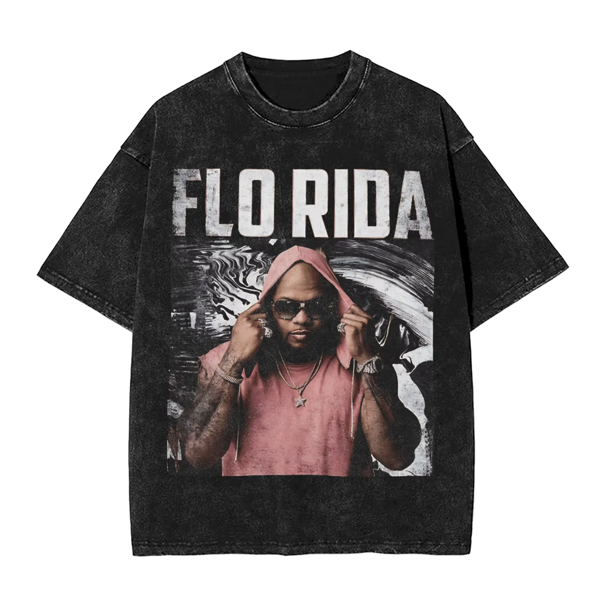 T-shirt délavé pour homme et femme, style hip hop, Flo Rida, Harajuku, été
