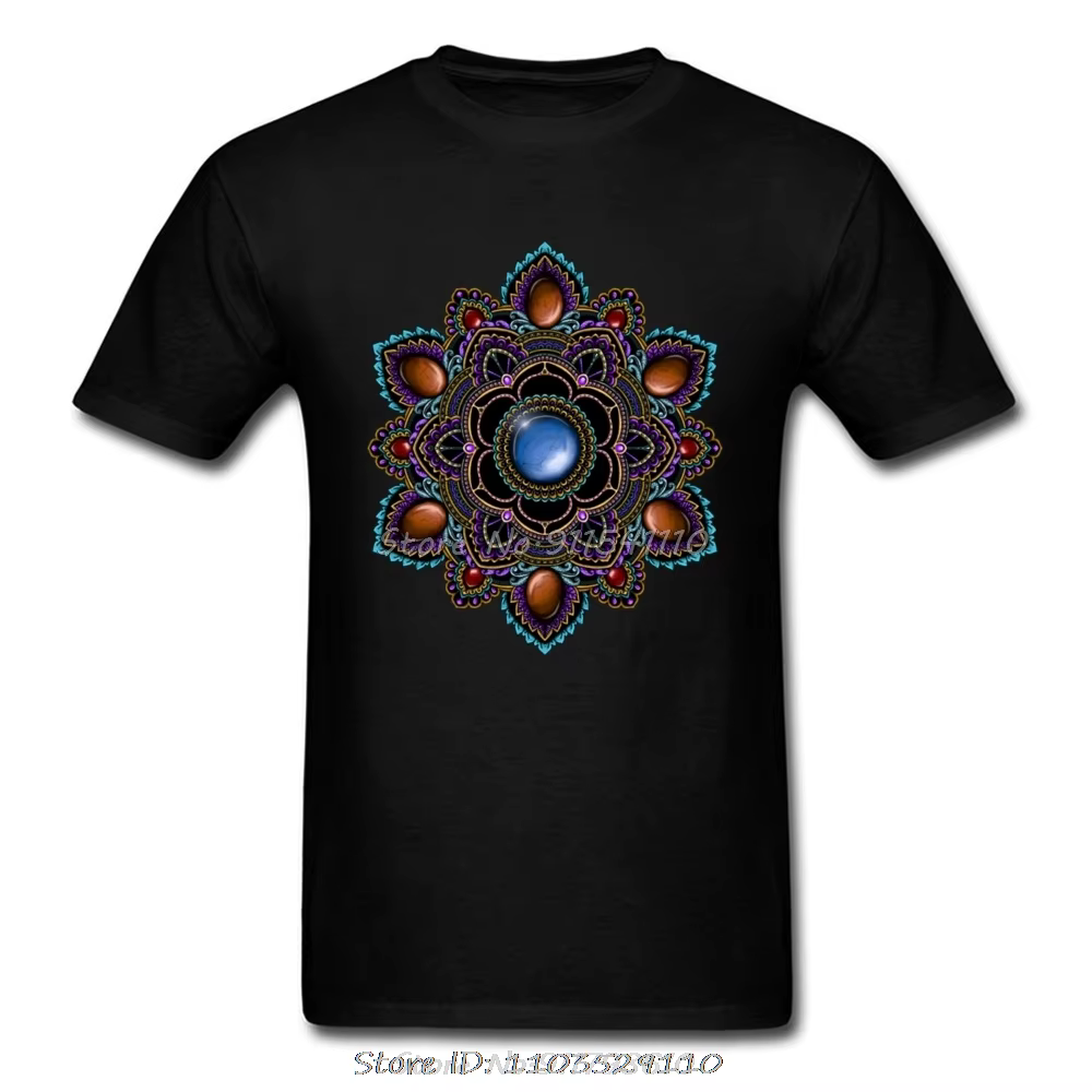 T-shirt Om Mandala avec pierres précieuses pour hommes, T-shirt noir violet et Industries celle, Éco