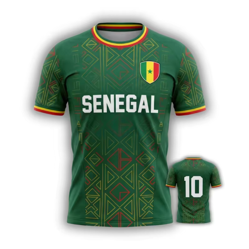 T-shirt de football tendance pour hommes avec motif du drapeau du Sénégal, emblème national imprimé 