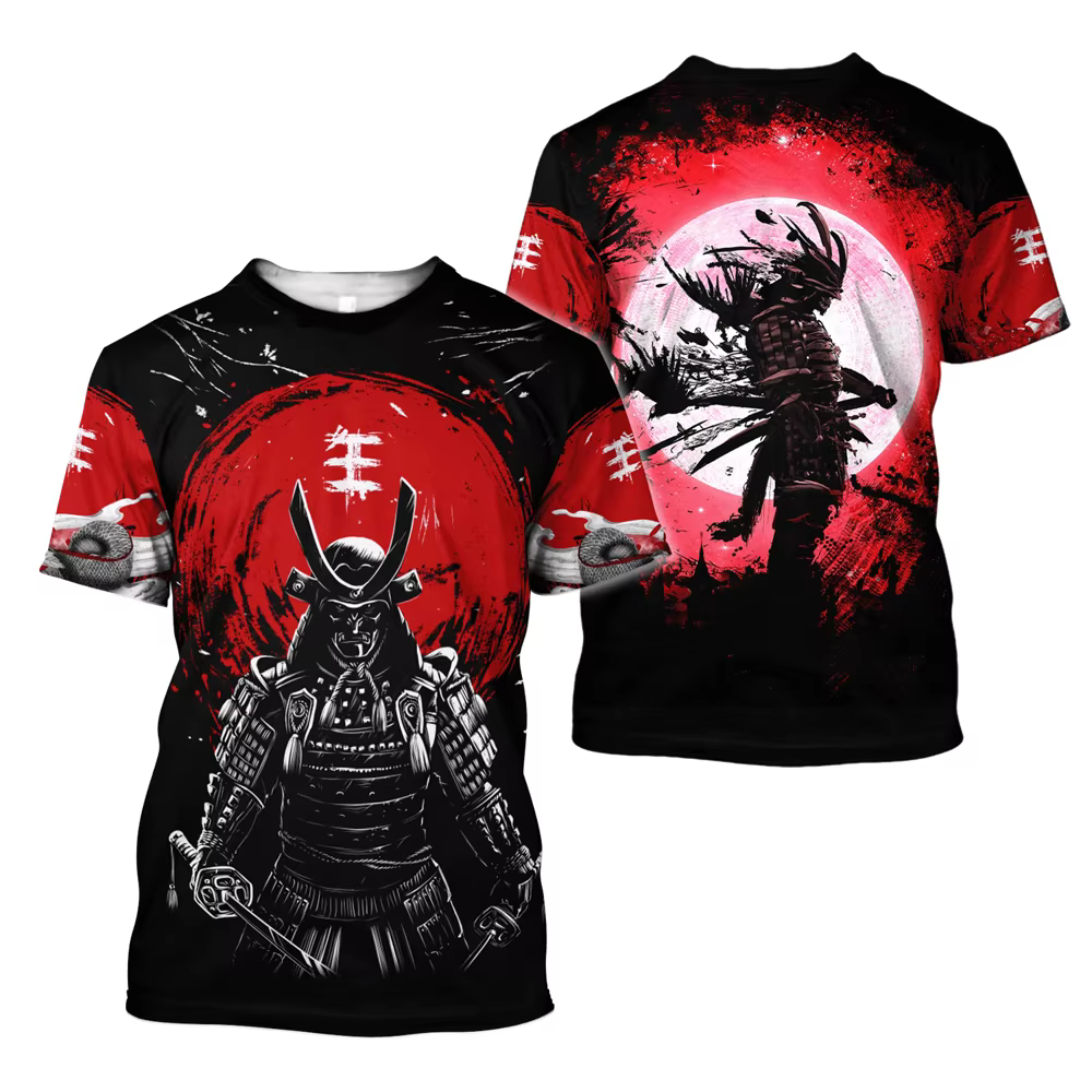 Samouraï japonais 3D imprimé T-Shirts été hommes femmes décontracté mode surdimensionné à manches co