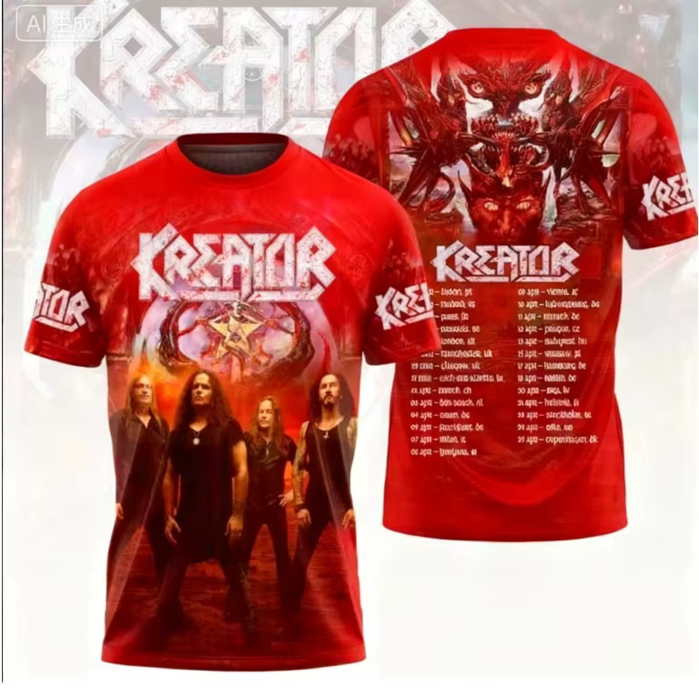 Nouveau T-shirt 3D imprimé Kreator Band 2026 pour Hommes, Femmes et Enfants – Mode Hip Hop Streetwea