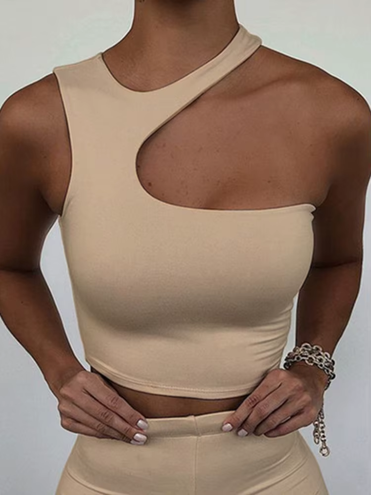Débardeur court Sexy pour femmes, épaules dénudées, couleur unie, slim, Sport, court, débardeur irré