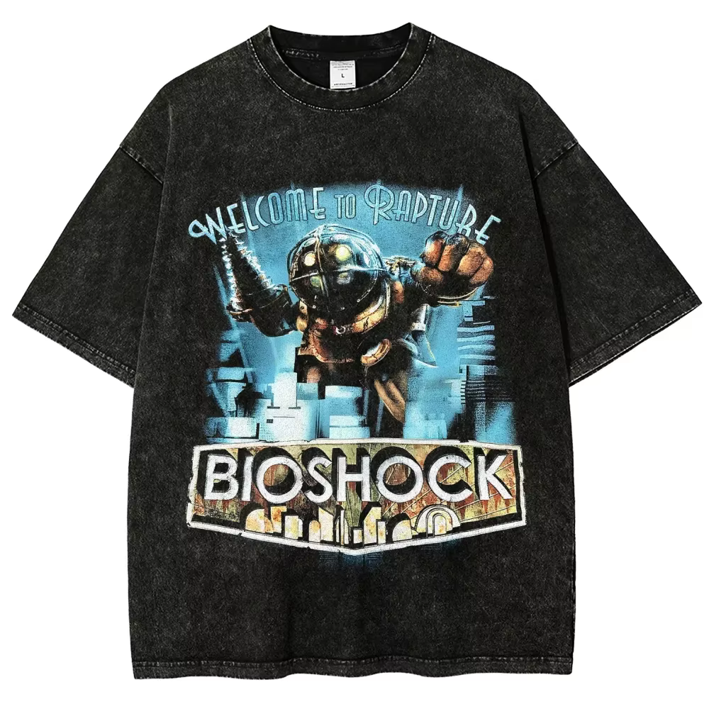 T-shirt imprimé graphique rétro classique de jeu de tir Bioshock, pour hommes et femmes, nouveau sty