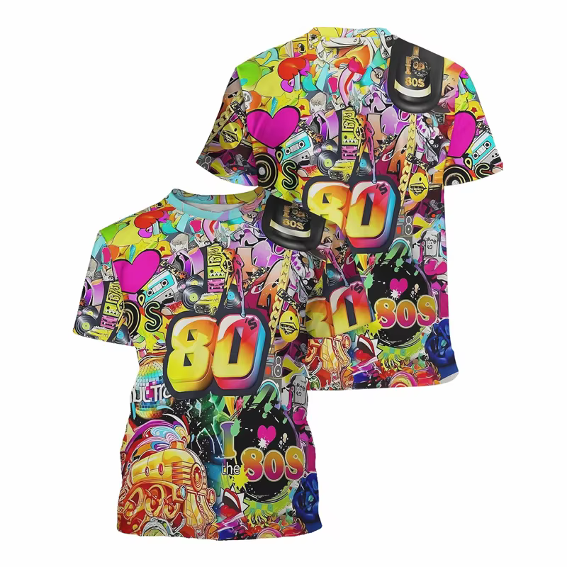 T-shirt graphique vintage des années 80 et 90 pour hommes, t-shirts géométriques College en 3D rétro