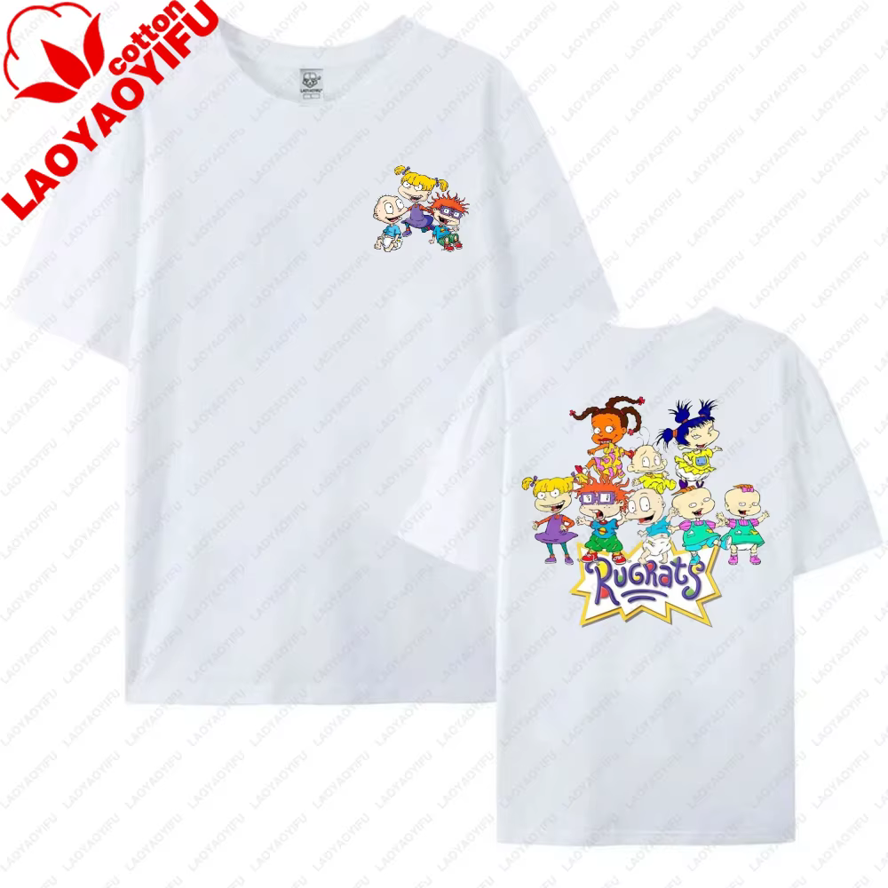 T-shirt imprimé Rugrats pour adultes, manches courtes, col rond, en coton, décontracté, Streetwear, 