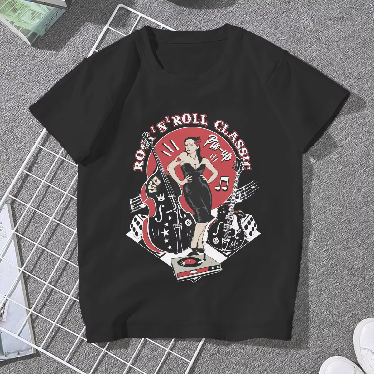 Rockabilly-T-shirt Vintage Rock and Roll pour Femme, Chaussettes Hop, Pin Up, Fille, Y2k, Polyester,