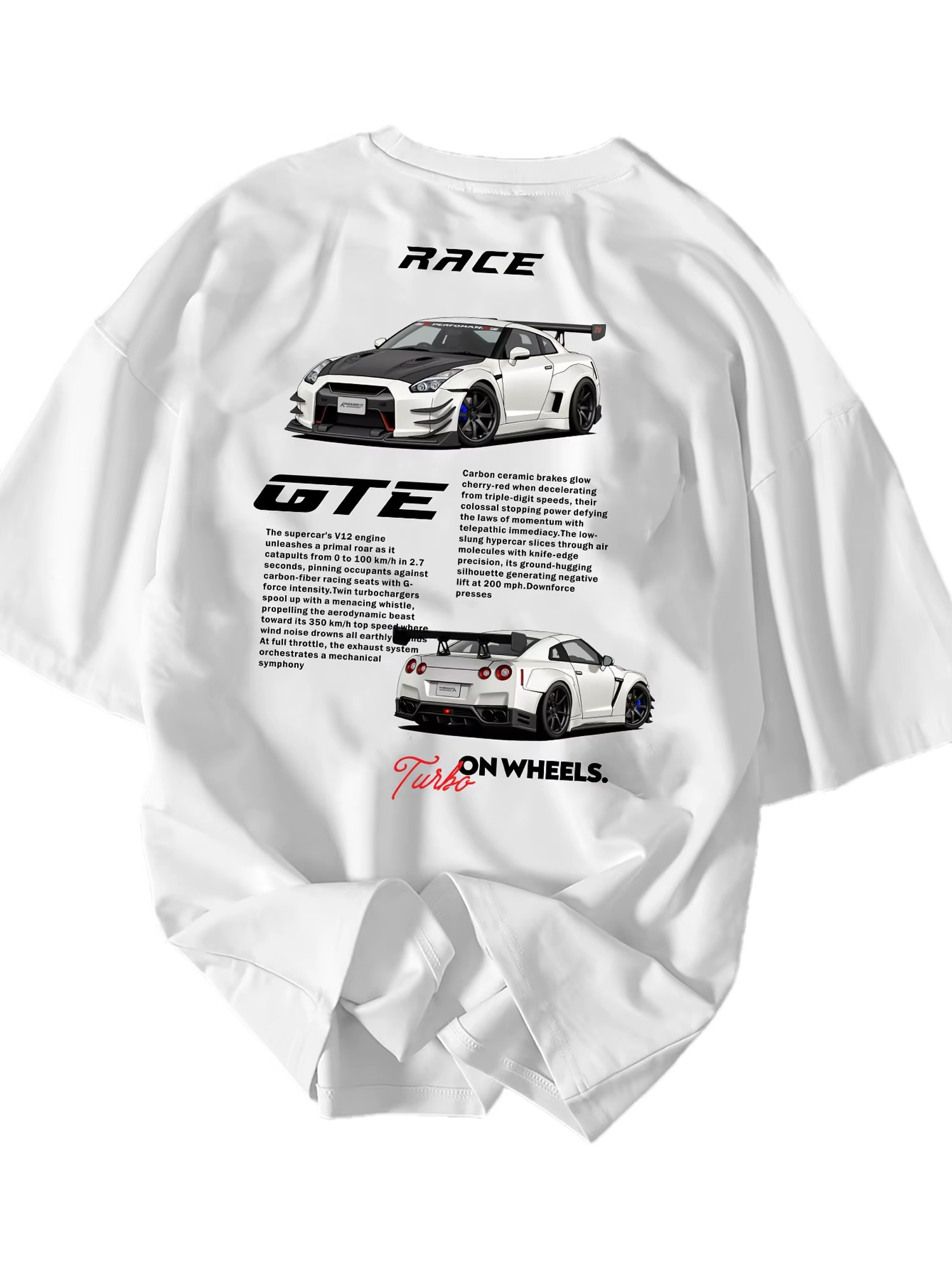 Le nouveau t-shirt élégant pour hommes à motif automobile intègre des éléments de course, coupe ampl