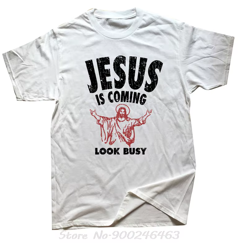 Jésus arrive Look occupé impression Style Vintage unisexe à manches courtes surdimensionné hauts t-s
