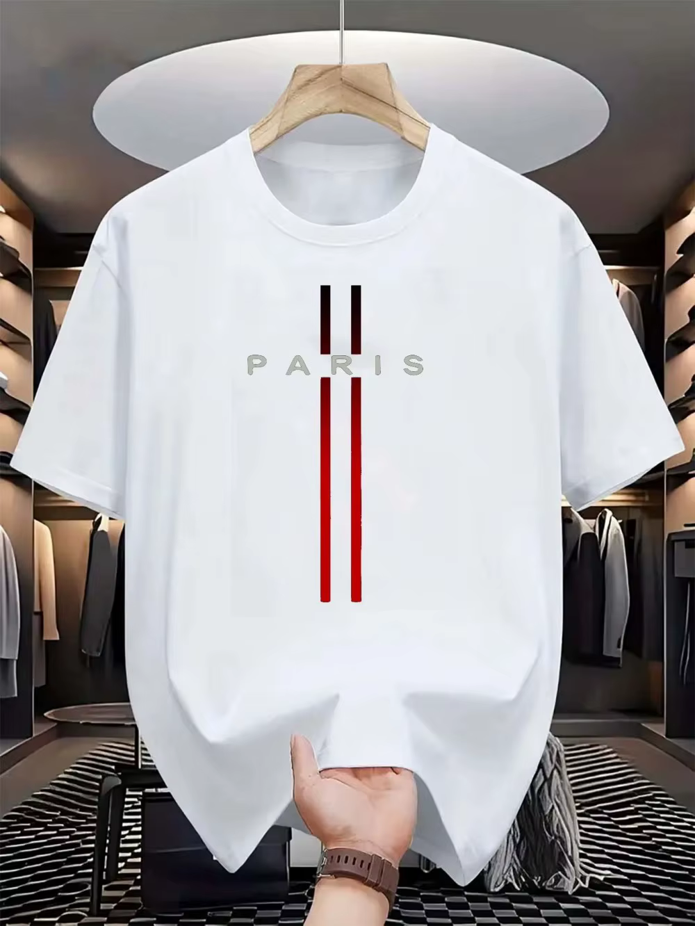 T-shirt col rond pour hommes, nouveau tissu polyester, confortable et respirant, motif imprimé de le