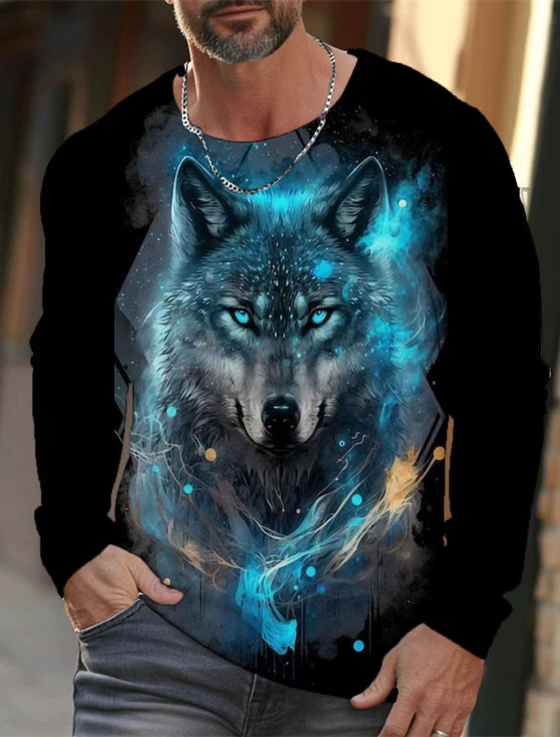 T-shirt à manches longues The Wolf Graphic pour hommes, vêtements pour hommes, haut décontracté, t-s