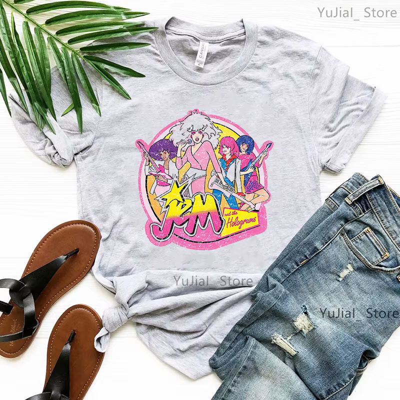Jem et les hologrammes graphique imprimé T-Shirt filles été hauts à la mode T-Shirt femmes gris/vert