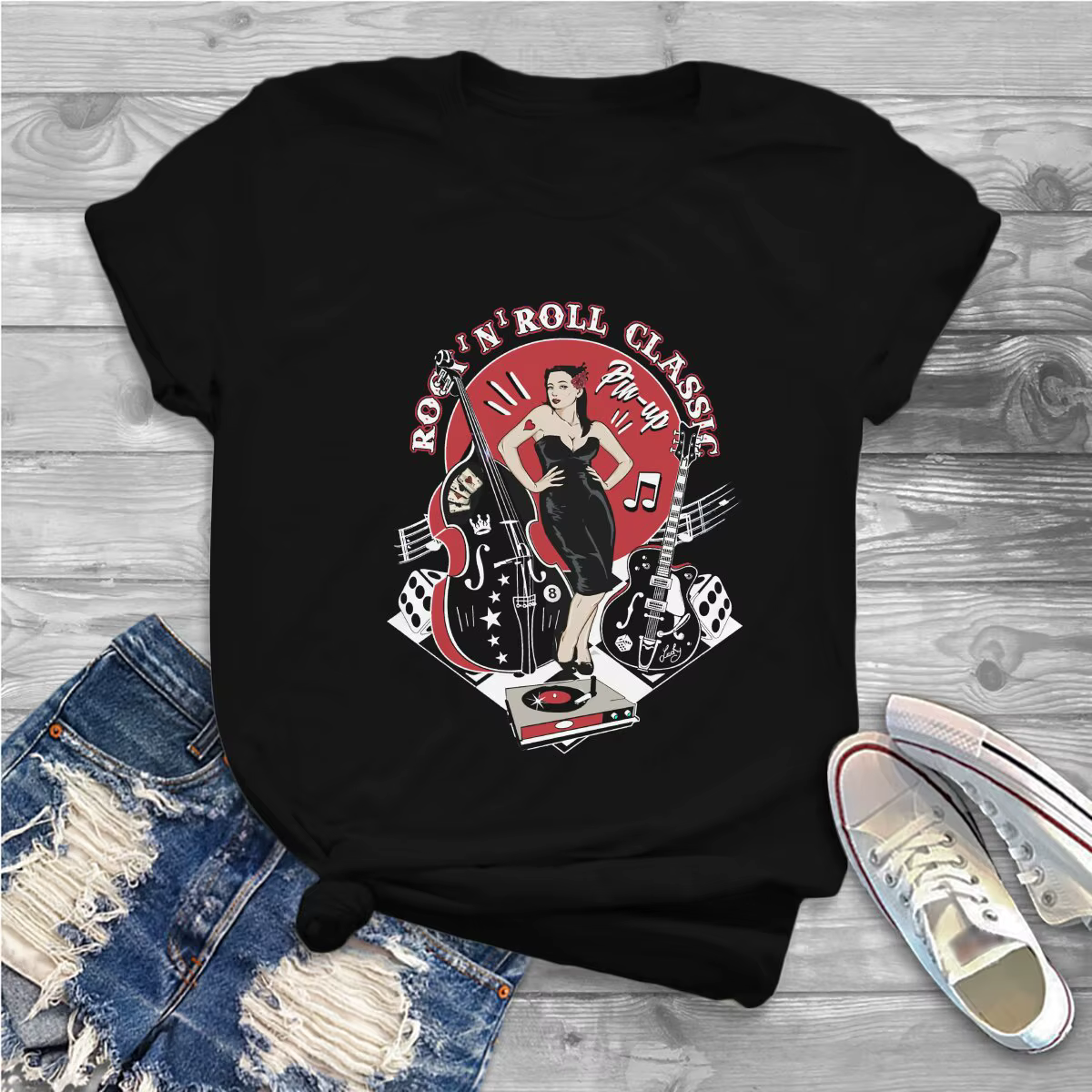 Rockabilly-T-shirt Vintage Rock and Roll pour Femme, Chaussettes Hop, Pin Up, Fille, Y2k, Polyester,