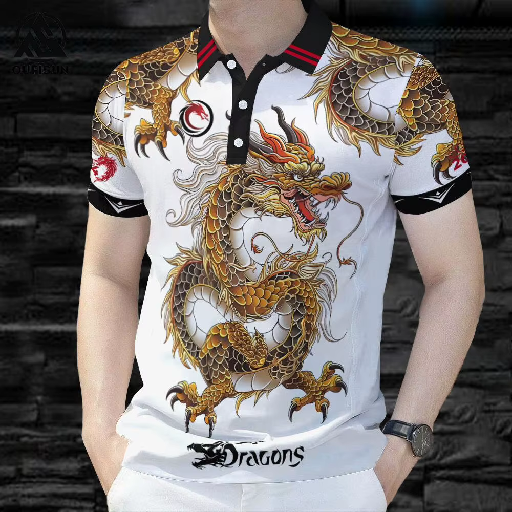 Polo imprimé motif Dragon de Style chinois, vêtements pour hommes, Design rétro et traditionnel, Str