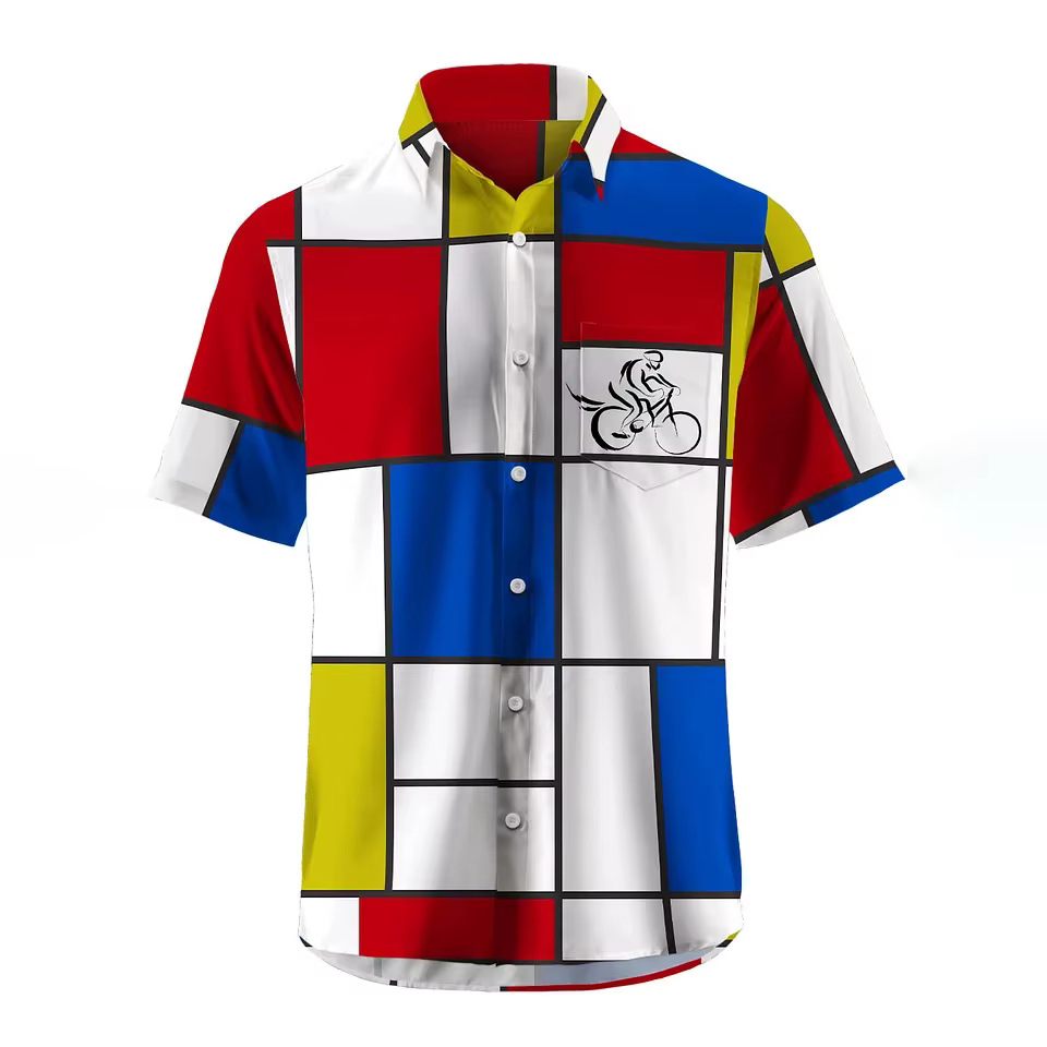 Chemise homme manches courtes Plaid vélo imprimé bouton chemise été plage chemise Camping chemise ho