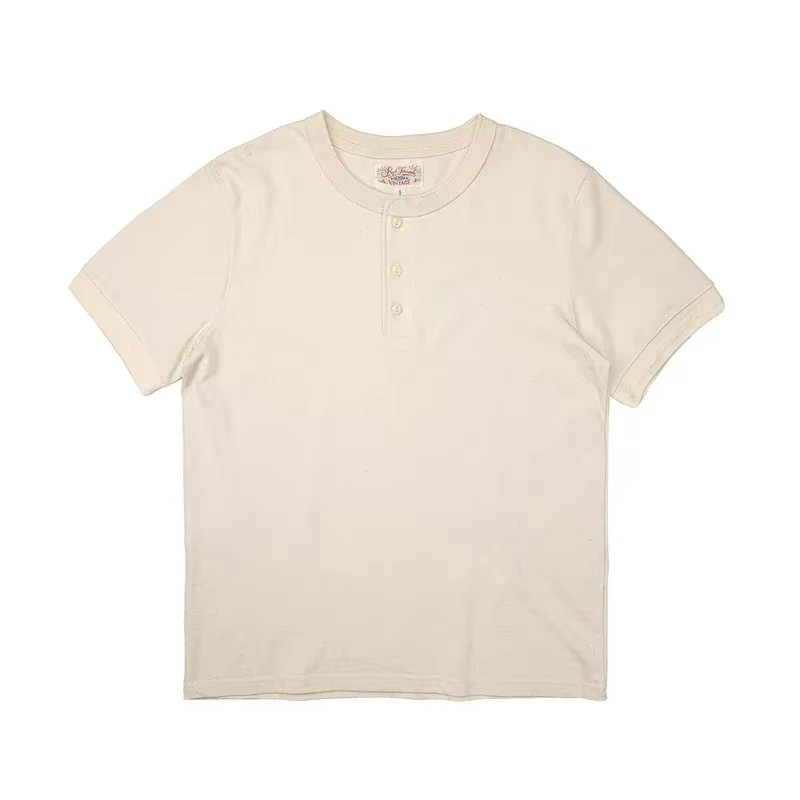 T-shirt Henley à manches courtes Tornado rouge pour hommes, coton lourd, t-shirt quotidien, Amekaji