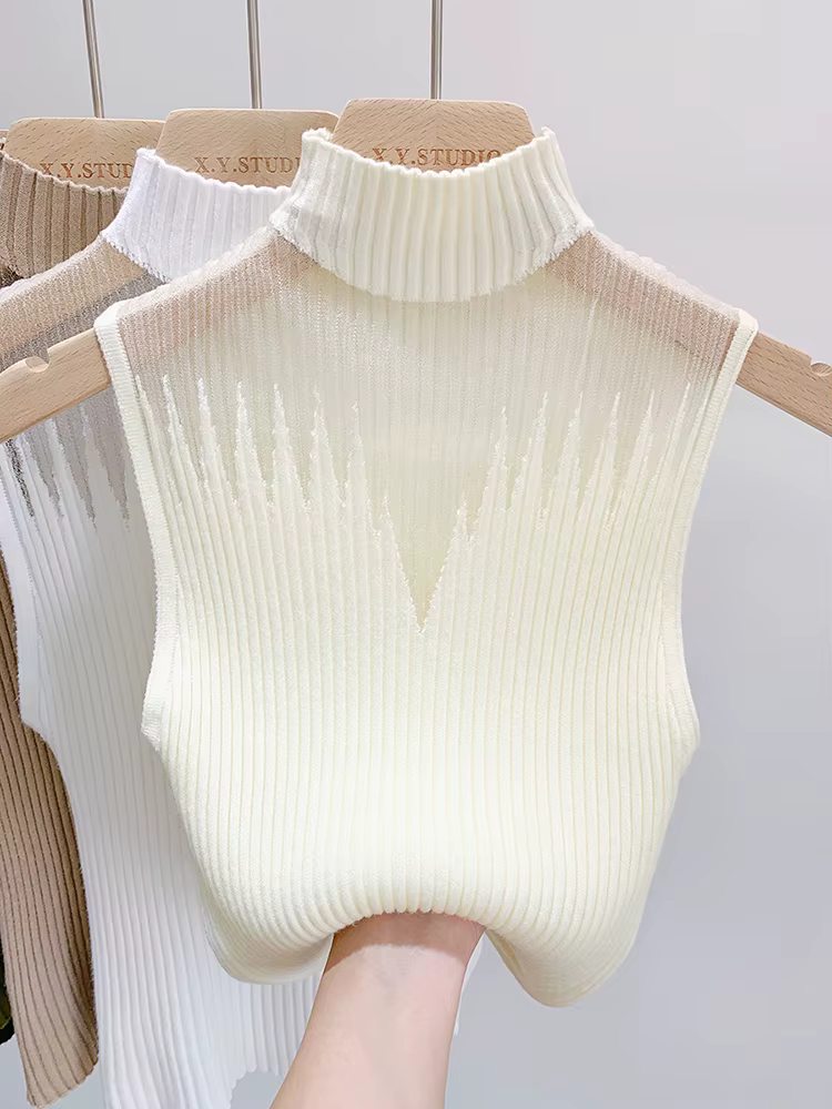 Haut tricoté en maille pour femmes, débardeur Y2K, gilet demi-cou, pull sans manches, Chic, découpé,